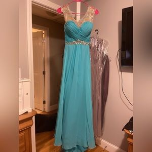 Rachel Allan | Teal Prom Dress | Rhinestone Top